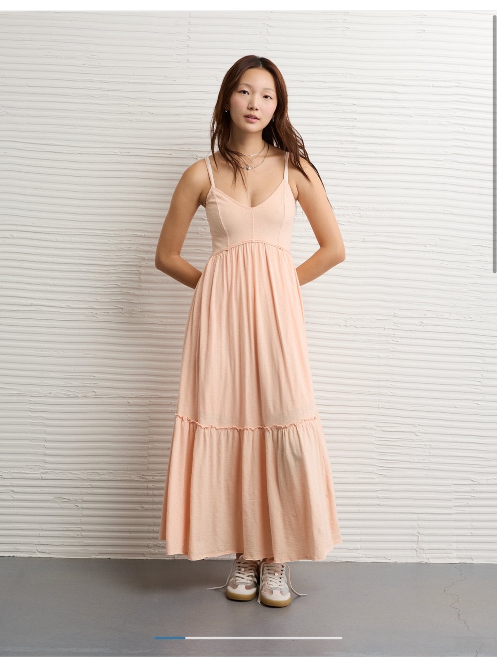American Eagle Sunchaser V-Neck Midi Dress - Light Baby Pink / Peach size Small